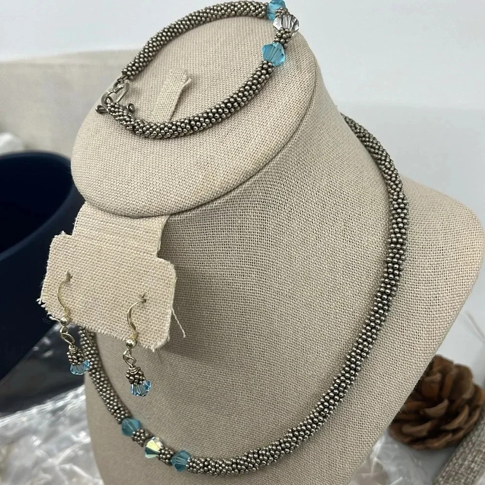 Vintage Sterling 925 Southwestern Jewelry Set - Necklace Bracelet Earrings - Picture 9 of 14